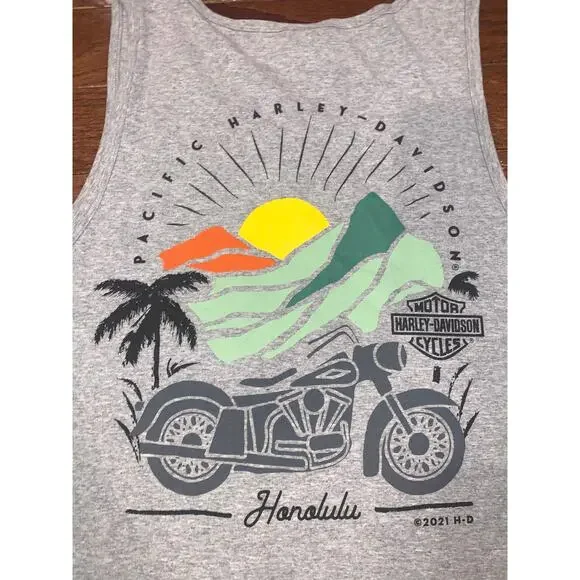 Harley Davidson Honolulu Tank L Y2K Biker Graphic - Picture 4 of 5